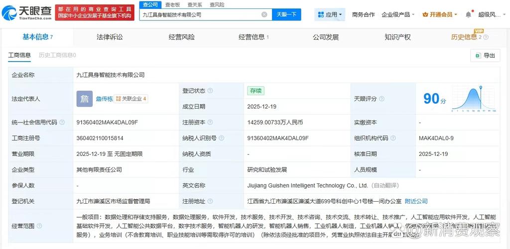 4亿人民币,经营范围包括人工智能应用软件开发,人工智能基